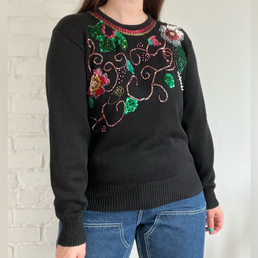VINTAGE Women’s Sweater Sequins Embellished Festive Knit Size Large - Picture 10 of 12